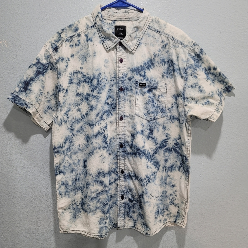 RVCA Men's Blue Tie-Dye Shirt Size L
